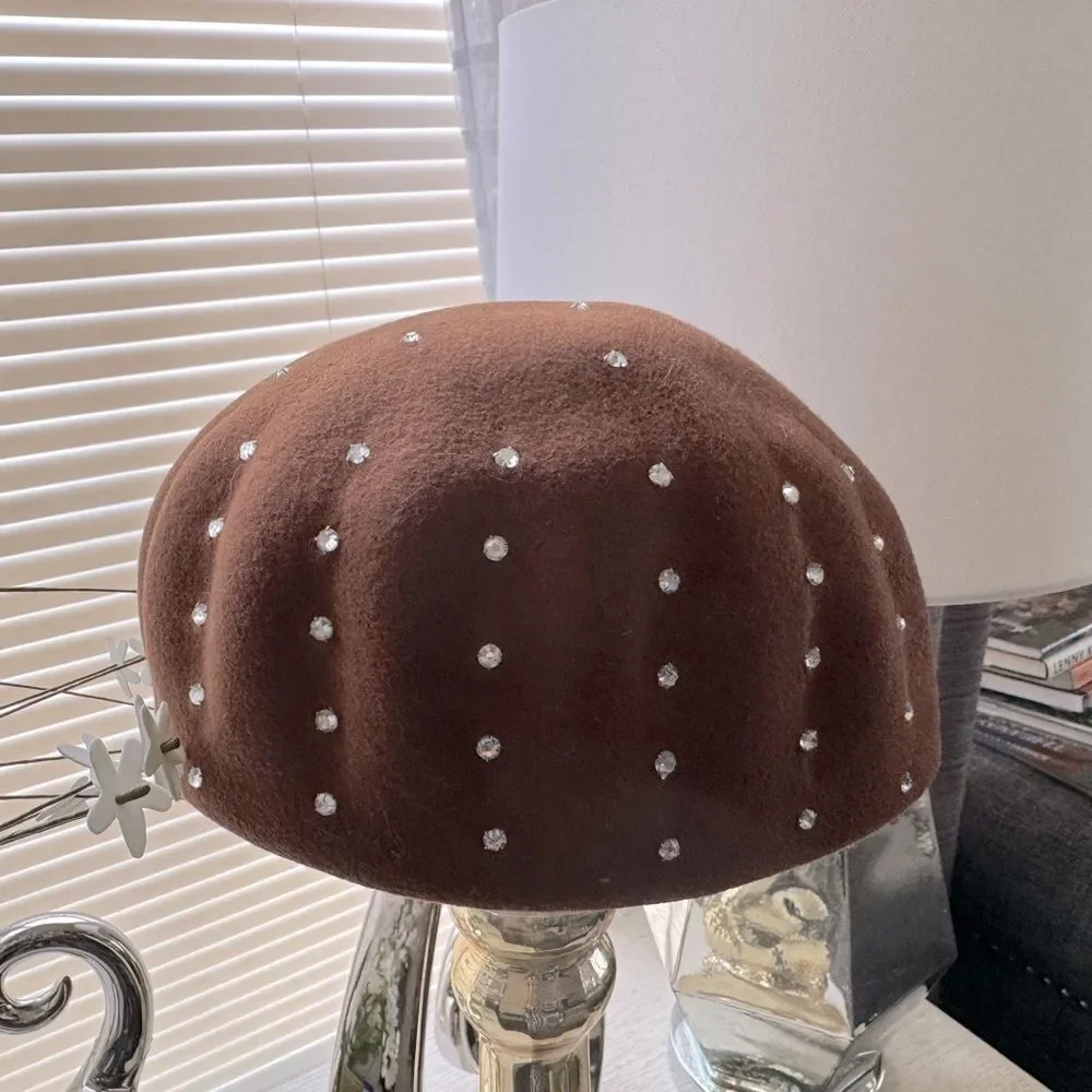 VTG Brown Wool Rhinestone Studded Hat